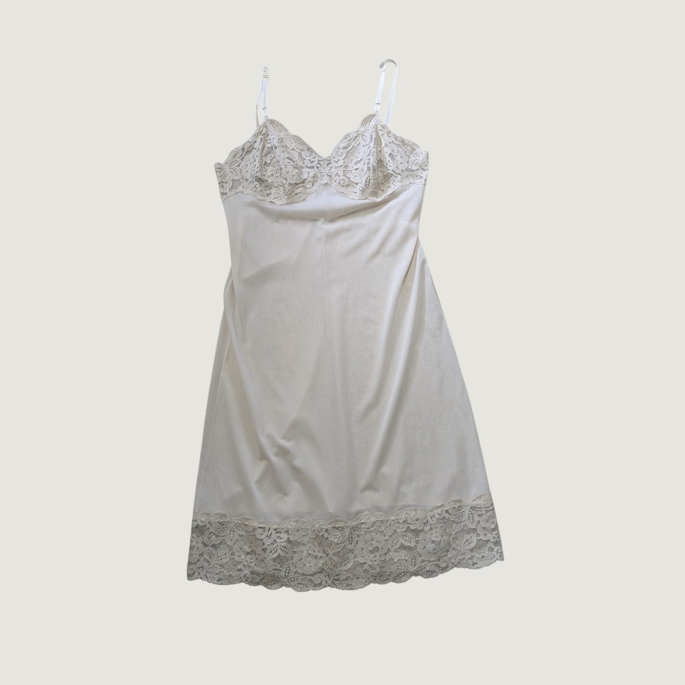 Vintage Olga Cream Lace Trim Full Slip Dress Chemise Lingerie Sz 34 / Medium